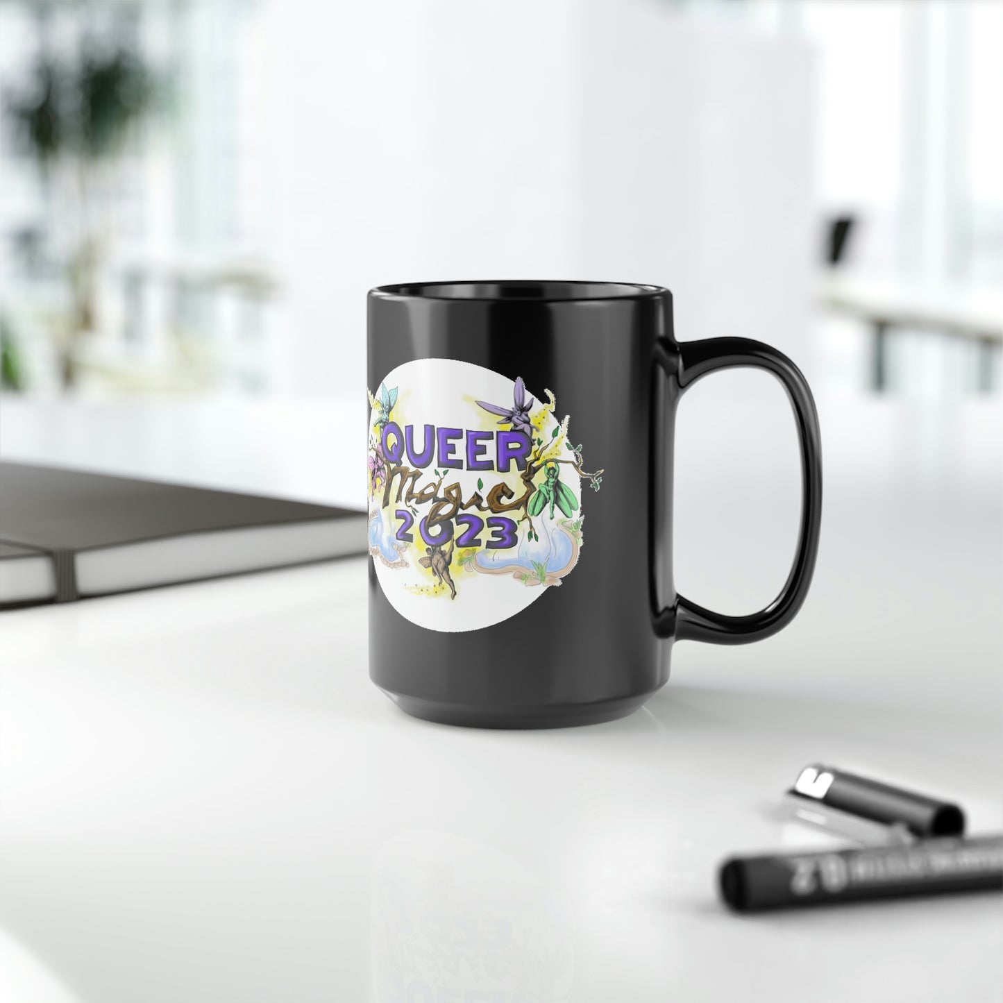 Queer Magic 2023 & Harry Hay Quote Black Mug, 15oz